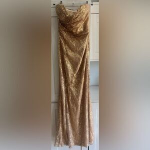 Aspeed Belle Inspired Gold Sequin Hand Beaded Strapless Prom Dress Size S